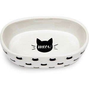 Food or Water Oval White with Black Cat Dish 5.5"X3"X2" by Park Life Designs